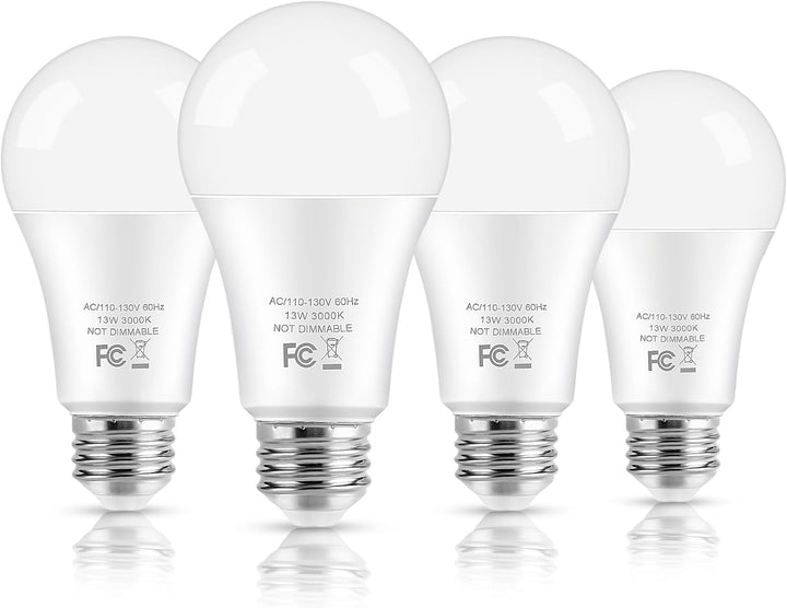 100W Equivalent LED Light Bulbs - 13W, 3000K Soft White, 1500 Lumens, Non-Dimmable, E26 Base (4-Pack)