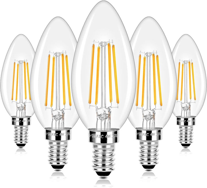 Vintage LED Candelabra Bulbs, 4W 470Lm 2700K Warm White Edison Bulbs for Ceiling Fans, Chandeliers (5 Pack)