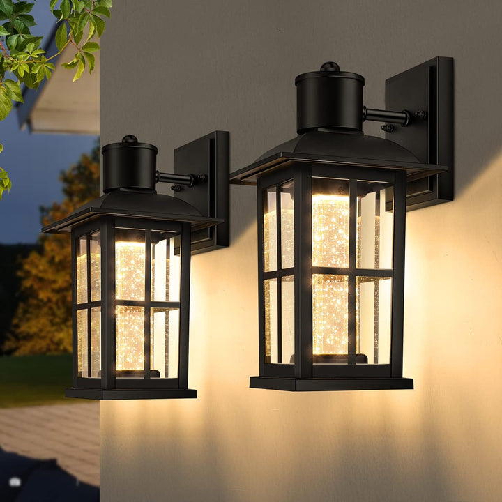 Lakumu 2-Pack Outdoor Wall Lantern Fixtures with Crystal Bubble Glass - Modern Waterproof Wall Sconce Porch Lights, 10W 3000K Warm Lighting for Front Door, Garage, Patio, Entryway, Balcony