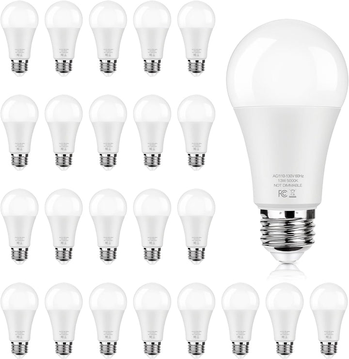 Super Bright 1500 Lumen LED Light Bulbs - 100W Equivalent, 13W, 5000K Daylight White, Non-Dimmable, No Flicker - 24 Pack for Home, Bedroom, Office