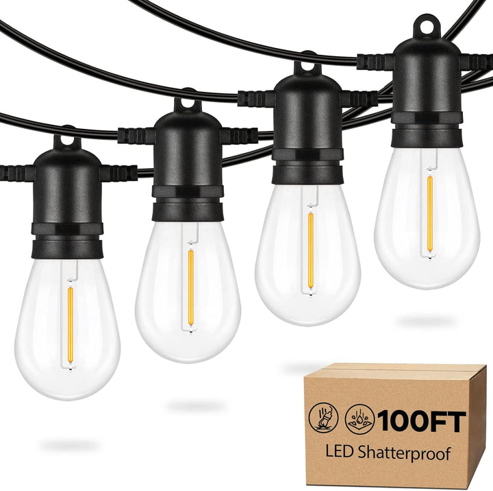 Waterproof Outdoor String Lights - 100ft Heavy Duty LED Patio Lighting with 32 Dimmable S14 Edison Bulbs - 2700K Warm White Backyard Garden Decor