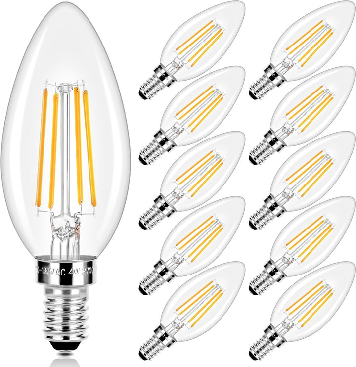 Vintage LED Candelabra Bulbs, 4W 470Lm 2700K Warm White Edison Bulbs for Ceiling Fans, Chandeliers (10 Pack)