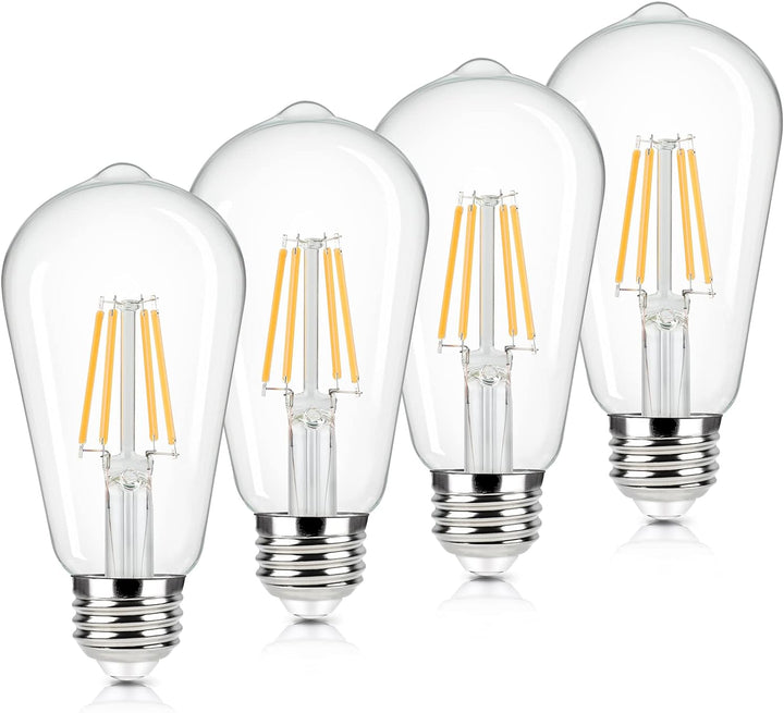 Vintage LED Edison Bulbs - 4 Pack, 60W Equivalent, 6W ST58 2700K Warm White, E26 Base, Clear Glass for Home & Office, Non-Dimmable