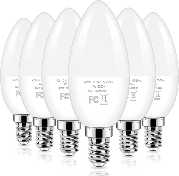 40W Equivalent LED Candelabra Light Bulbs, 4W E12 Base Daylight White 5000K Ceiling Fan & Wall Sconce Bulbs (Pack of 6)