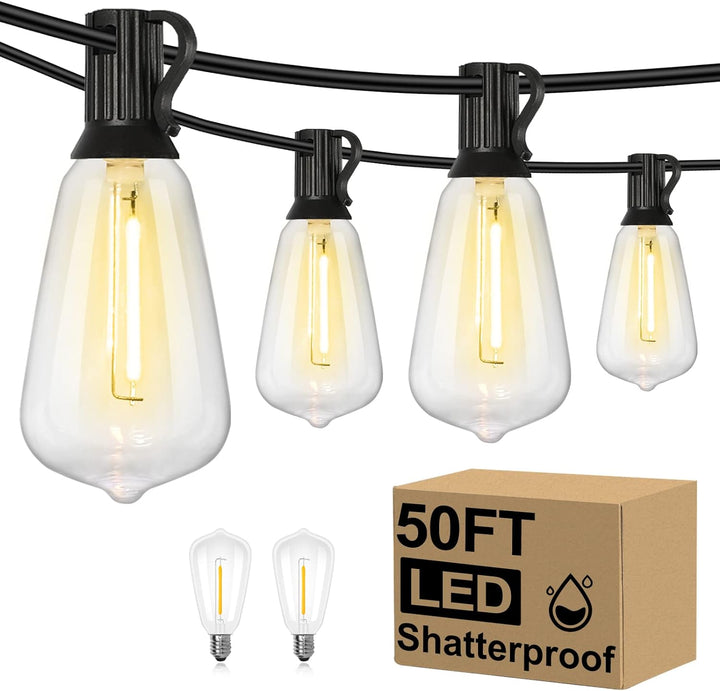 50FT Waterproof Outdoor Patio String Lights - 2700K Vintage Edison LED Bulbs for Garden, Balcony, Porch